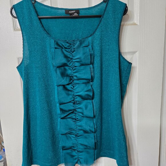 76-25 Alfani Teal Green sleeveless ruffled Tank top Size Large (L) - Picture 4 of 8